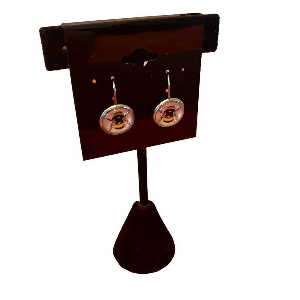 Hand Designed & Crafted Small Button Shaped Bee Earrings. - Picture 3 of 7